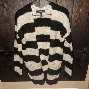 forever 21 Open Front Color Block Black & Cream Cardigan Womens Size S pockets H
